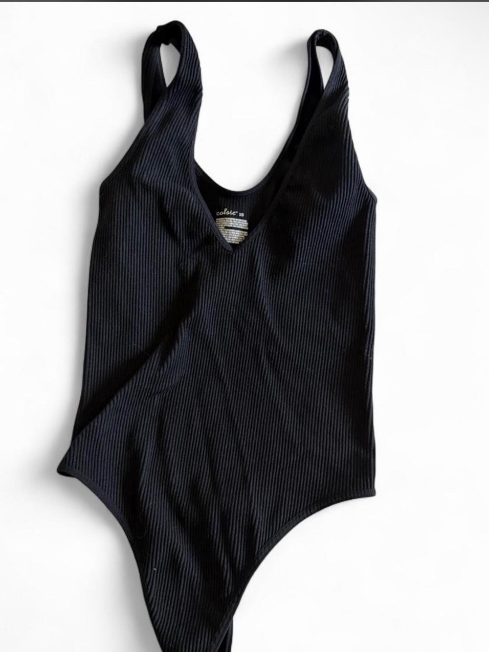 Colsie Black Ribbed V-Neck Bodysuit